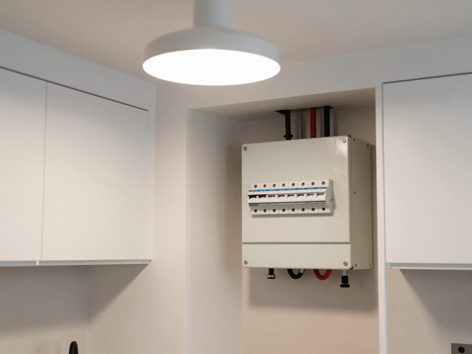 Completed residential electrical panel installation with labeled breakers